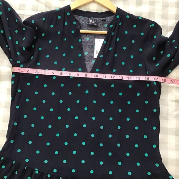 𝅺GAP polka dots long sleeves dress navy blue turquoise tunique lightweight XS - Picture 11 of 15